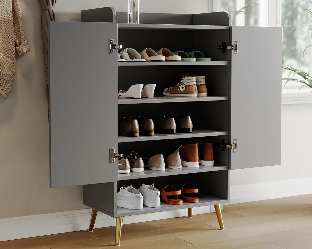 HMR Yellar Nordic Entryway Shoe Cabinet with Doors & Open Shelves - Gray, 23.6" (5 Shelves)