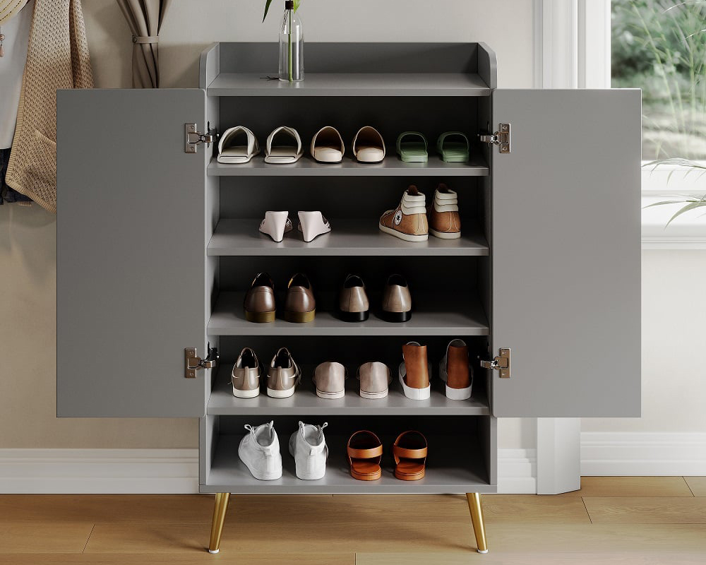 HMR Yellar Nordic Entryway Shoe Cabinet with Doors & Open Shelves - Gray, 23.6" (5 Shelves)