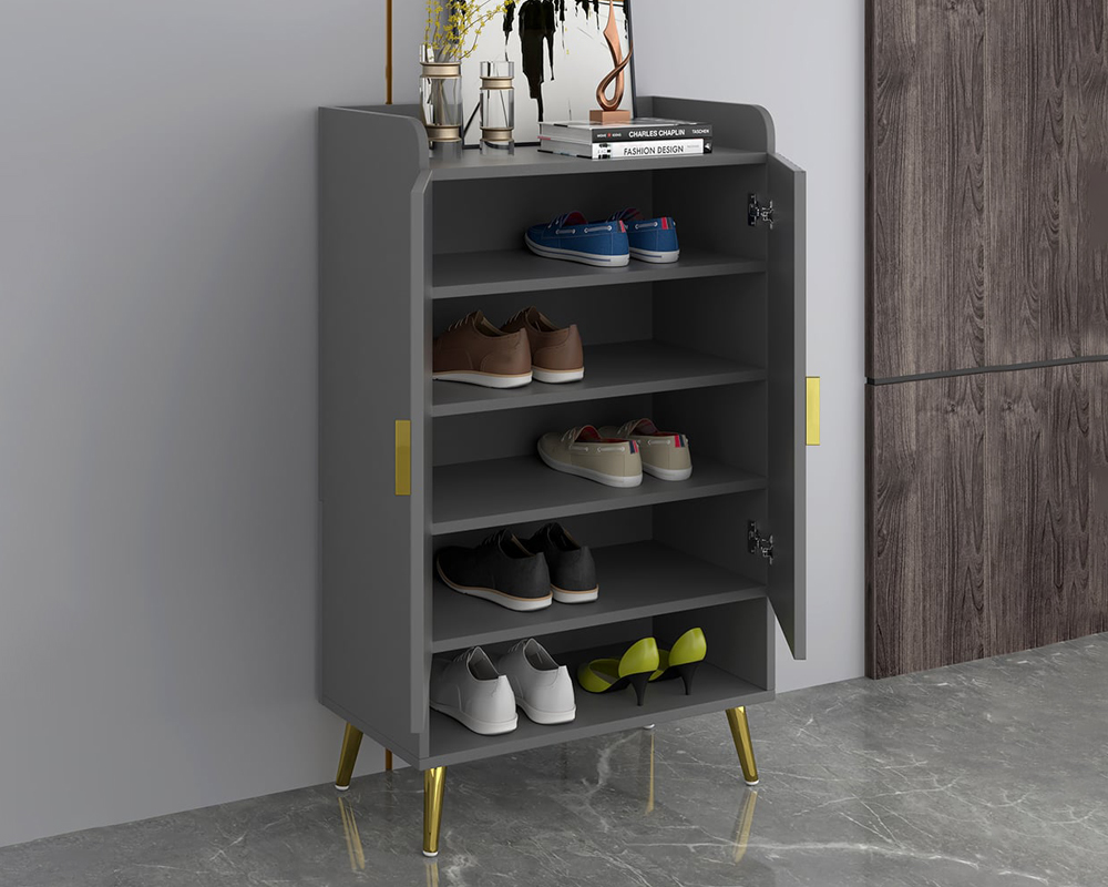 HMR Yellar Nordic Entryway Shoe Cabinet with Doors & Open Shelves - Gray, 23.6" (5 Shelves)