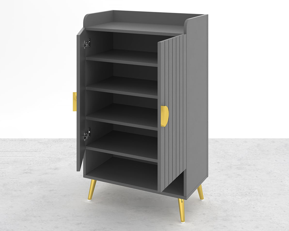 HMR Yellar Nordic Entryway Shoe Cabinet with Doors & Open Shelves - Gray, 23.6" (5 Shelves)