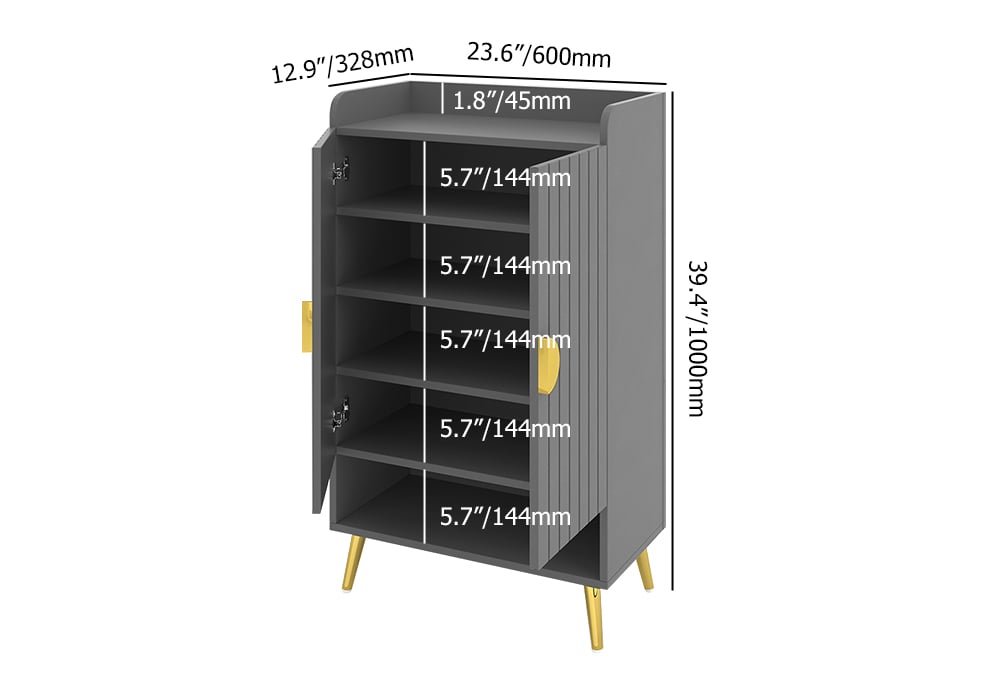 HMR Yellar Nordic Entryway Shoe Cabinet with Doors & Open Shelves - Gray, 23.6" (5 Shelves)