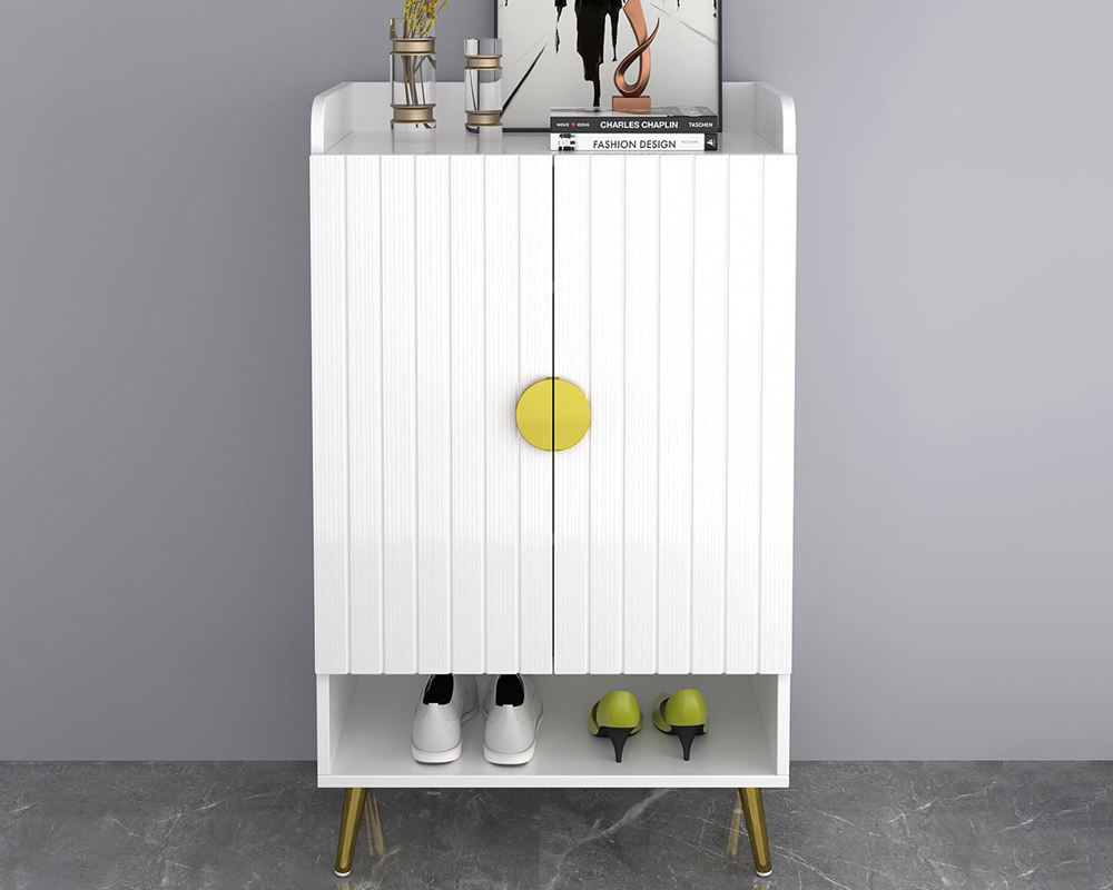 HMR Yellar Nordic Entryway Shoe Cabinet with Doors & Open Shelves - White, 23.6" (5 Shelves)