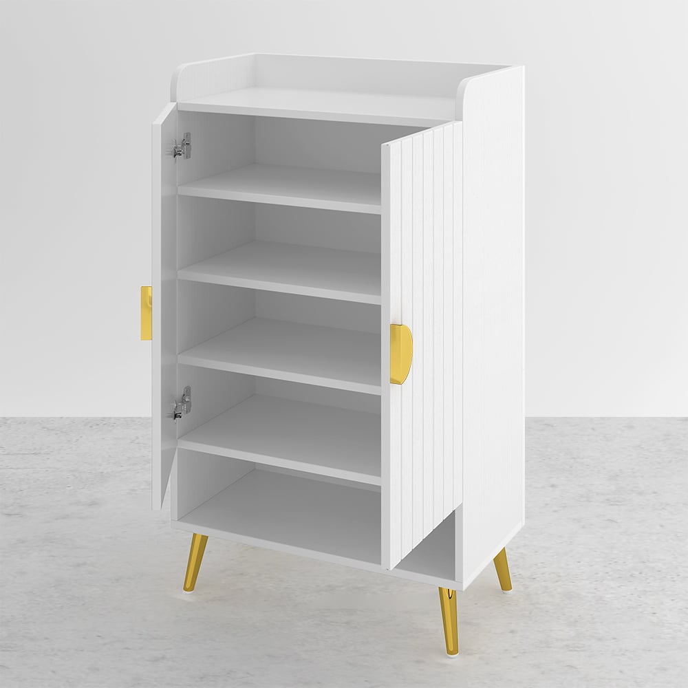 HMR Yellar Nordic Entryway Shoe Cabinet with Doors & Open Shelves - White, 23.6" (5 Shelves)