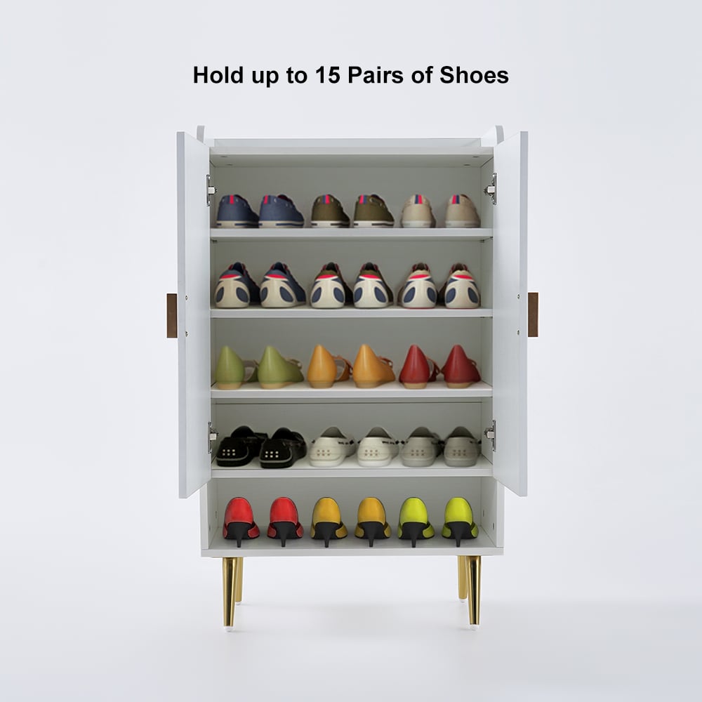 HMR Yellar Nordic Entryway Shoe Cabinet with Doors & Open Shelves - White, 23.6" (5 Shelves)