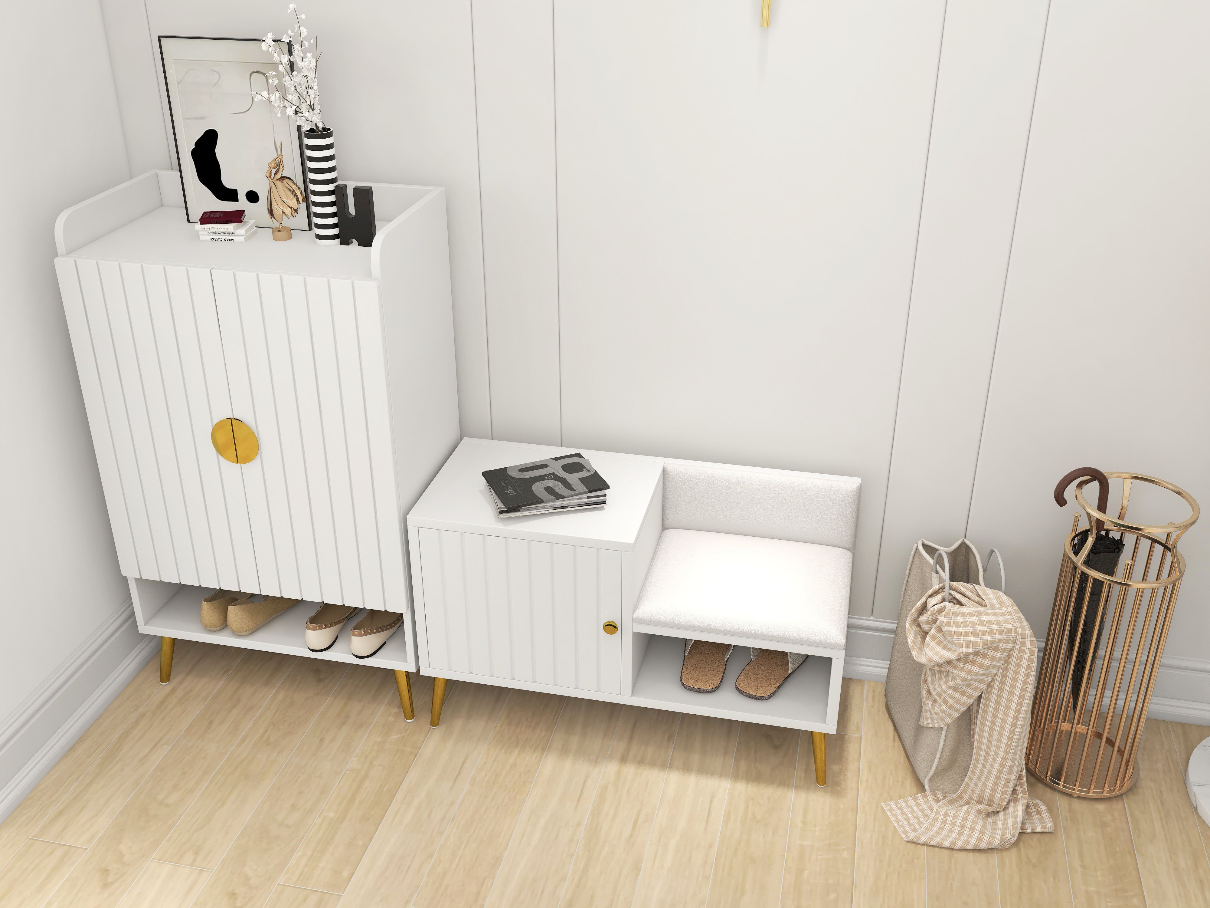 HMR Yellar Nordic Entryway Shoe Cabinet with Doors & Open Shelves - White, 23.6" (5 Shelves)