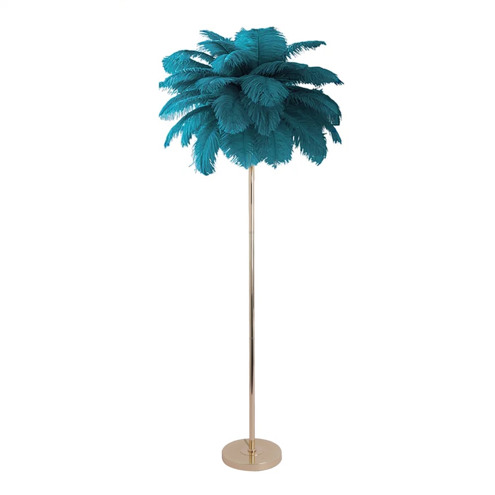 HMR Loftus Art Deco Rose Gold Floor Lamp with Feather Shade Tree Standing Lamp - Green, Without Shelf