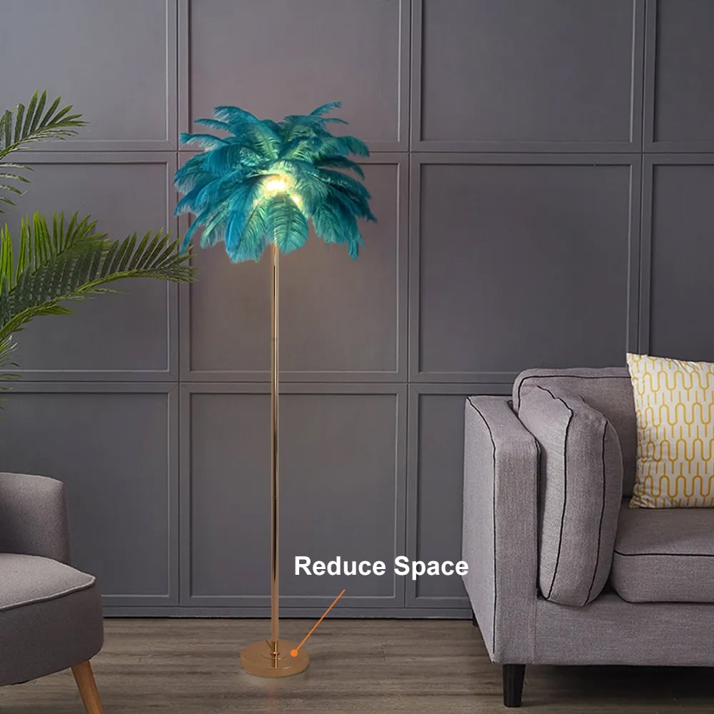 HMR Loftus Art Deco Rose Gold Floor Lamp with Feather Shade Tree Standing Lamp - Green, Without Shelf