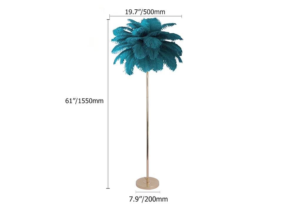HMR Loftus Art Deco Rose Gold Floor Lamp with Feather Shade Tree Standing Lamp - Green, Without Shelf