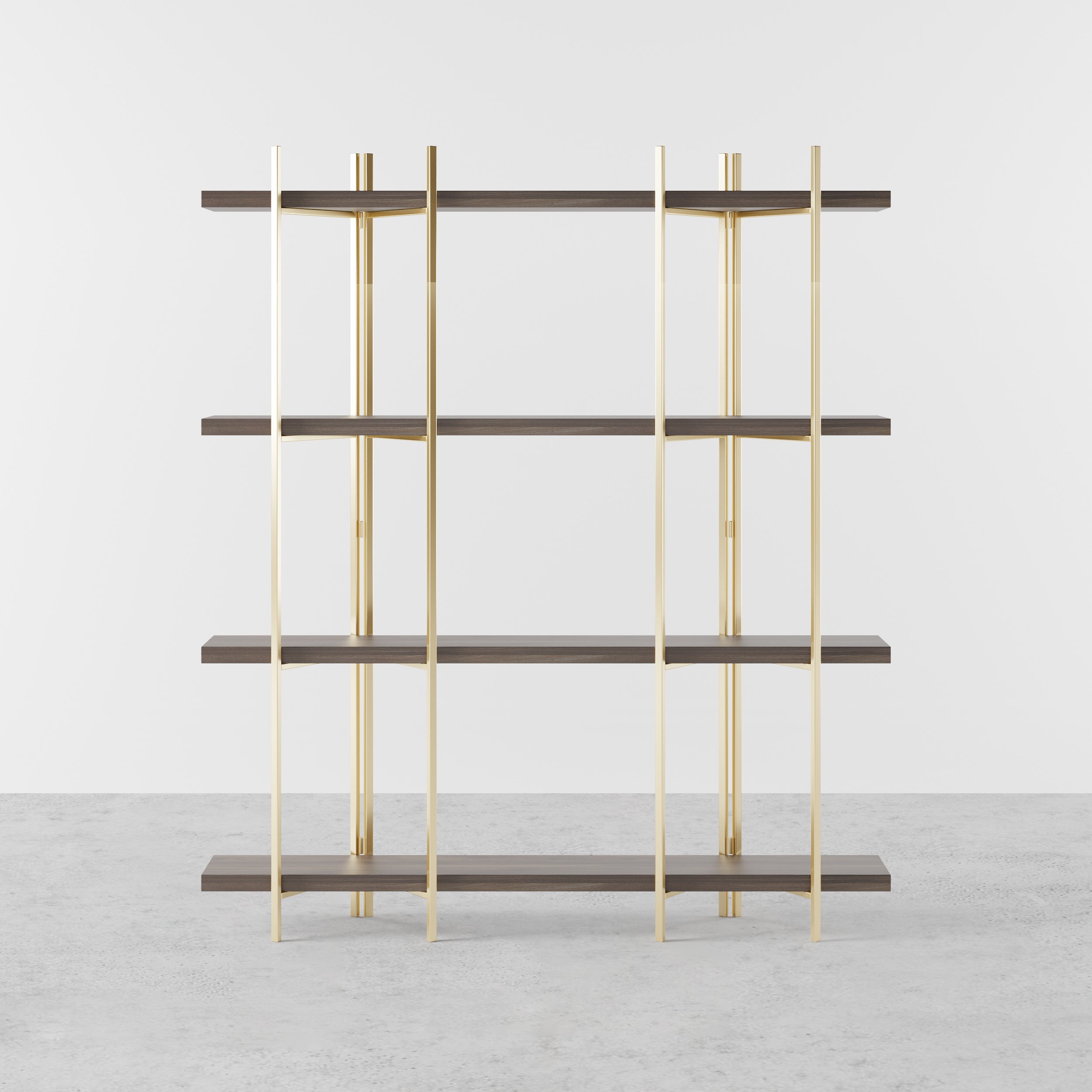 HMR - Modern 70.9" Standing Etagere Bookshelf with Open Storage in Walnut & Gold