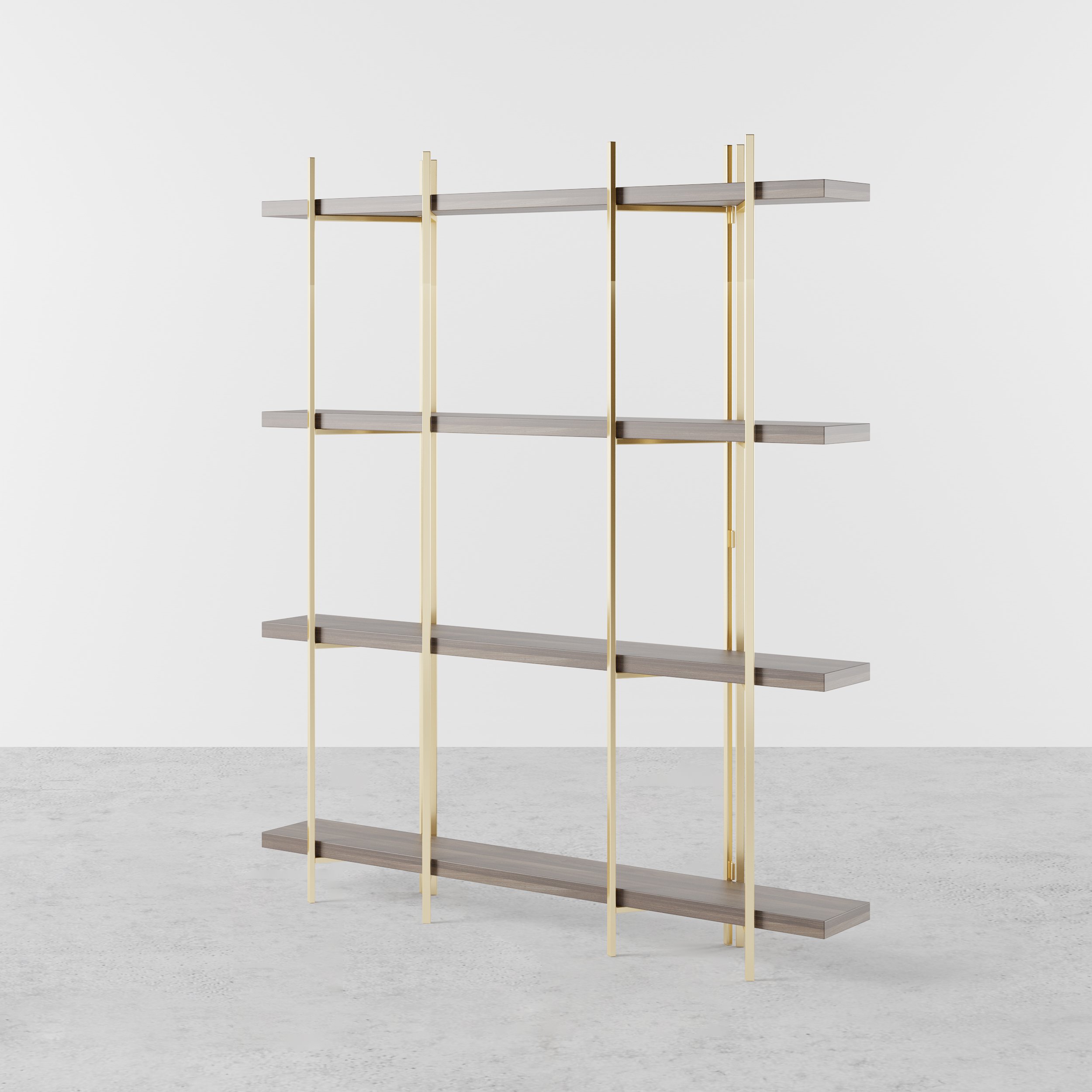 HMR - Modern 70.9" Standing Etagere Bookshelf with Open Storage in Walnut & Gold