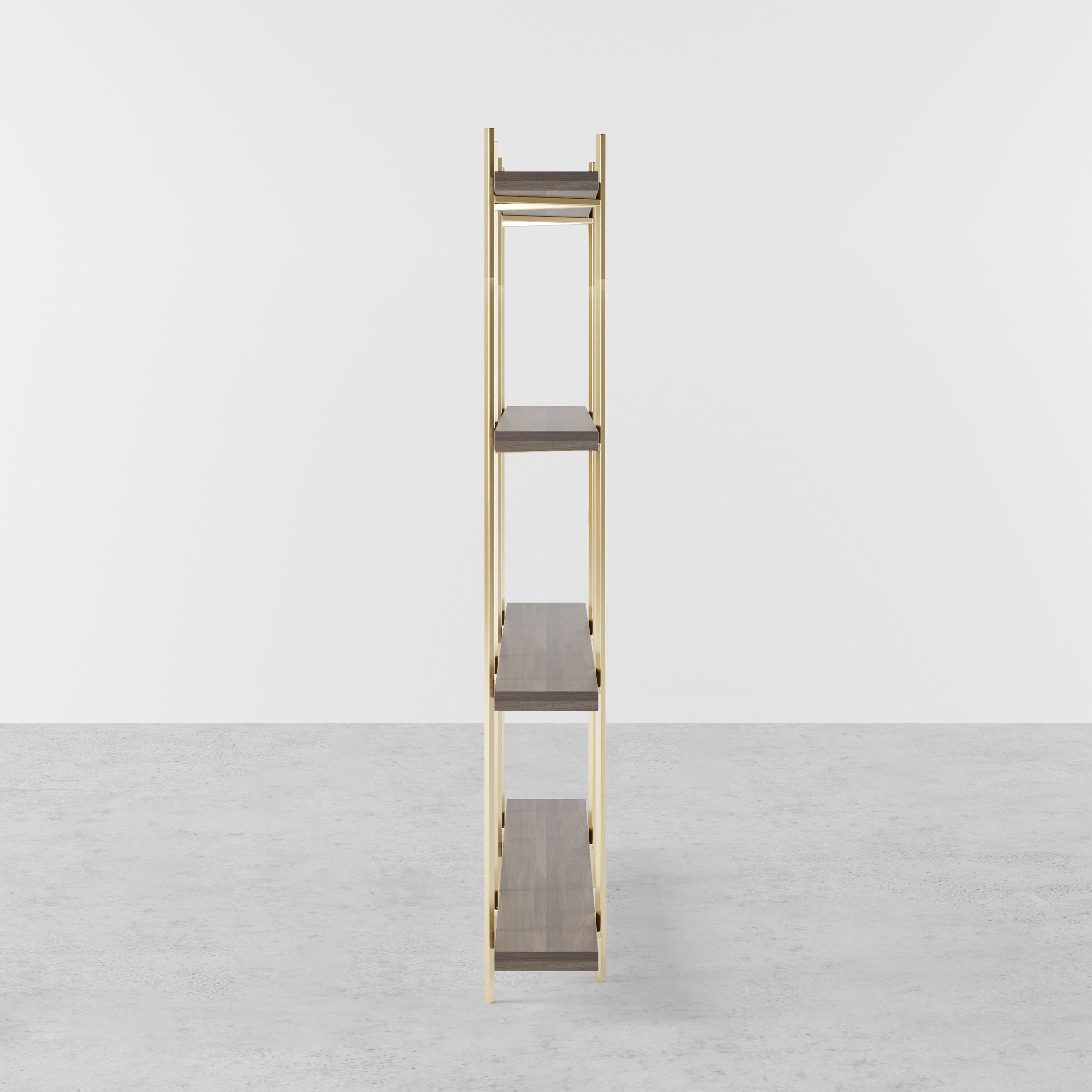HMR - Modern 70.9" Standing Etagere Bookshelf with Open Storage in Walnut & Gold
