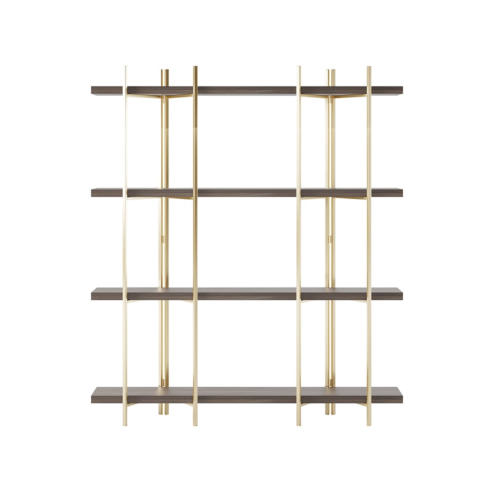 HMR - Modern 70.9" Standing Etagere Bookshelf with Open Storage in Walnut & Gold