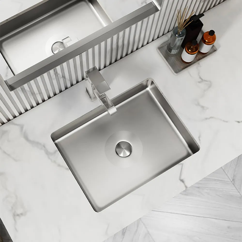 HMR Modern Stainless Steel Rectangular Sink Undermount Bathroom Wash Sink - Brushed Nickel