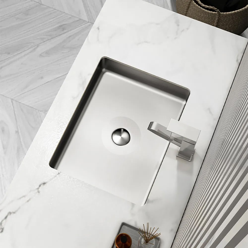 HMR Modern Stainless Steel Rectangular Sink Undermount Bathroom Wash Sink - Brushed Nickel