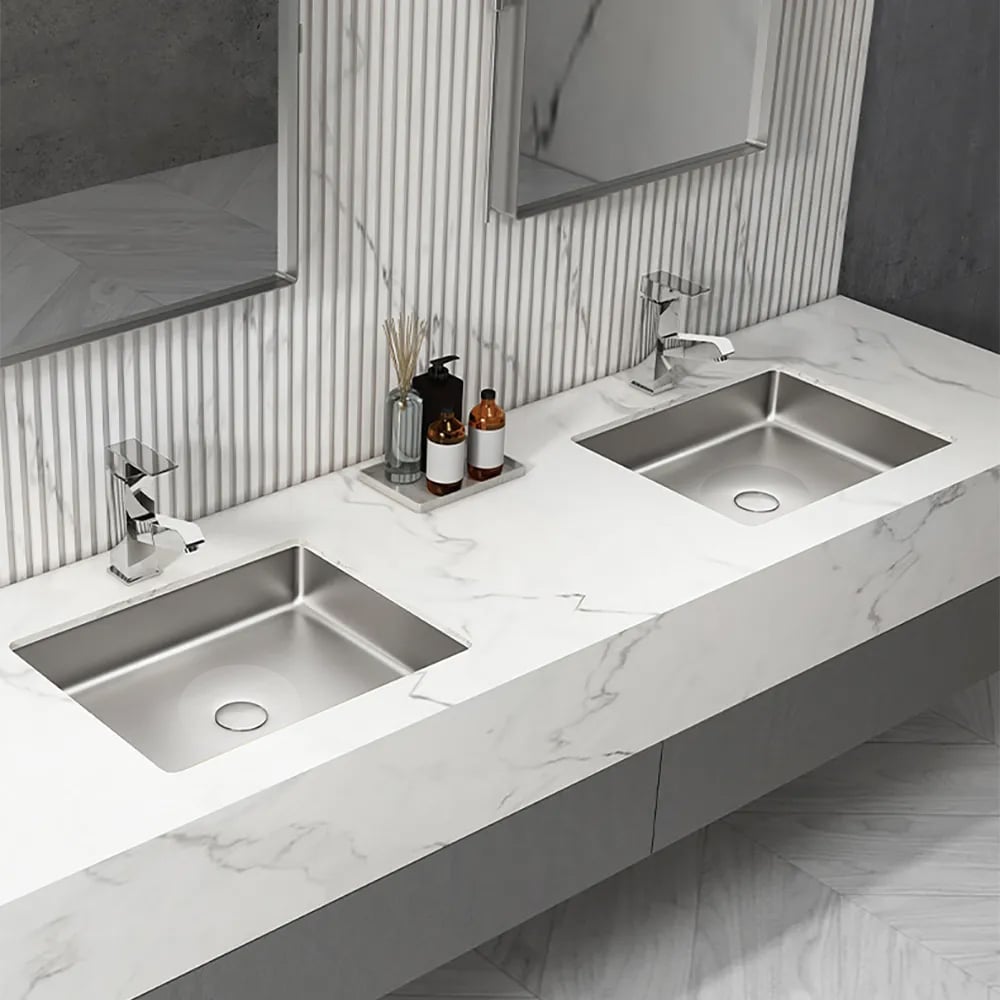 HMR Modern Stainless Steel Rectangular Sink Undermount Bathroom Wash Sink - Brushed Nickel