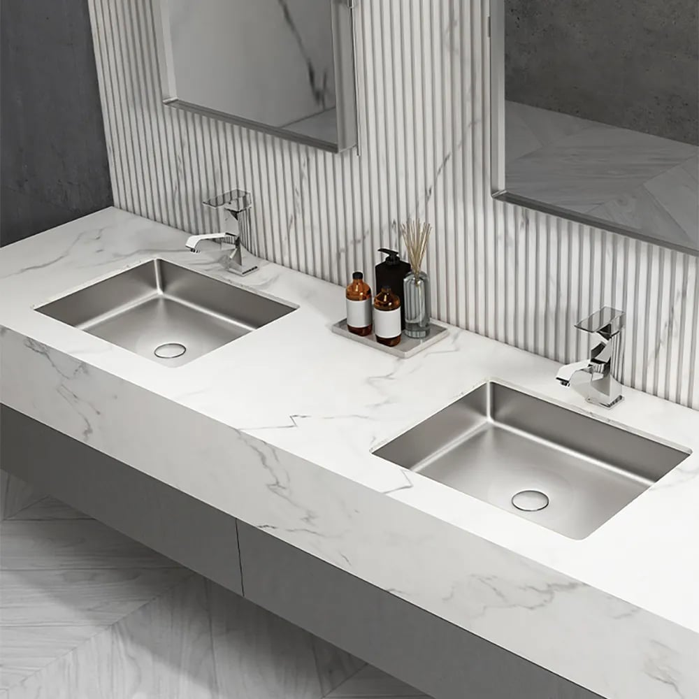 HMR Modern Stainless Steel Rectangular Sink Undermount Bathroom Wash Sink - Brushed Nickel