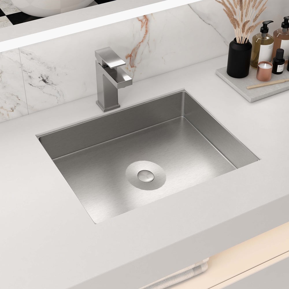 HMR Modern Stainless Steel Rectangular Sink Undermount Bathroom Wash Sink - Brushed Nickel