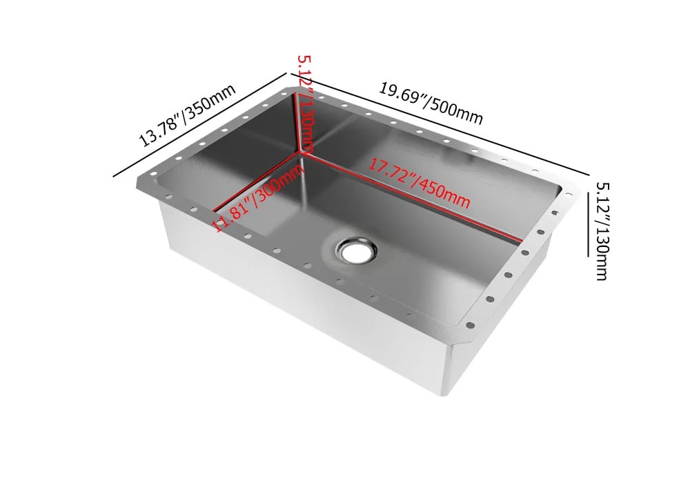 HMR Modern Stainless Steel Rectangular Sink Undermount Bathroom Wash Sink - Brushed Nickel