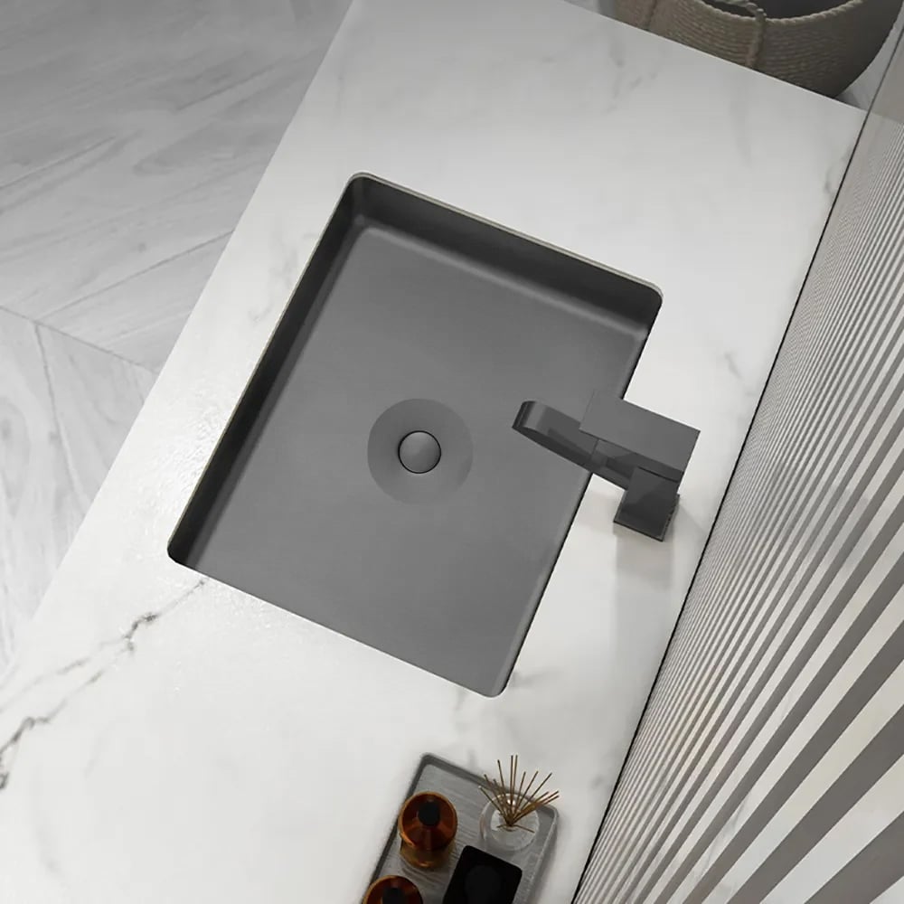 HMR Modern Stainless Steel Rectangular Sink Undermount Bathroom Wash Sink - Black