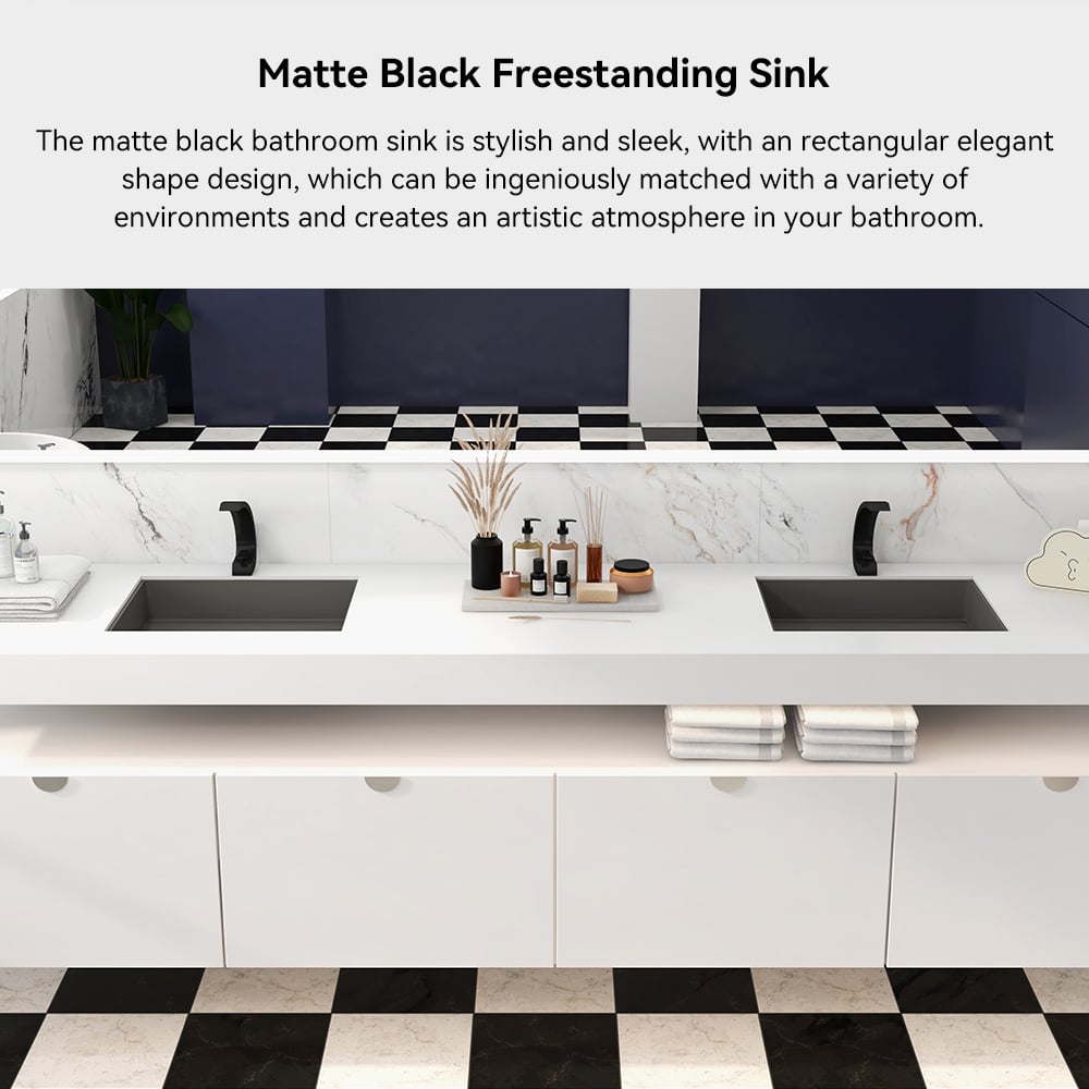 HMR Modern Stainless Steel Rectangular Sink Undermount Bathroom Wash Sink - Black