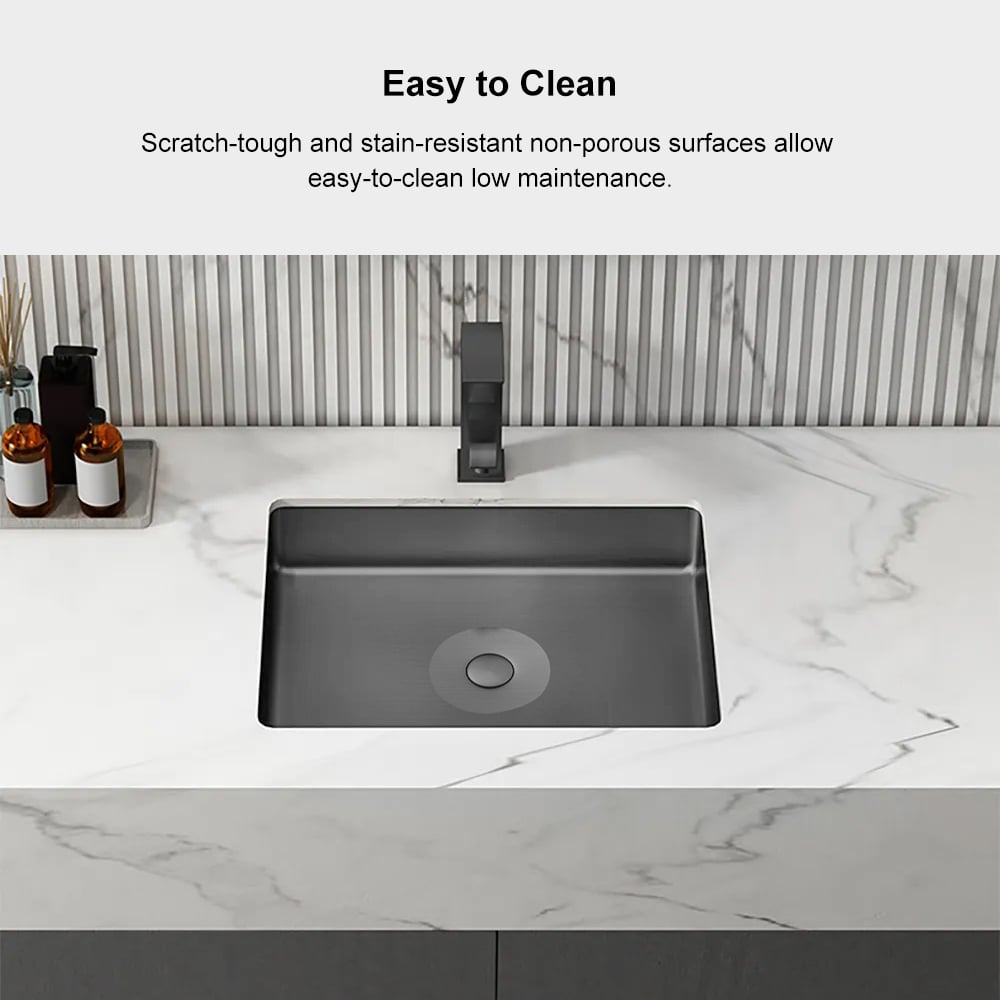 HMR Modern Stainless Steel Rectangular Sink Undermount Bathroom Wash Sink - Black