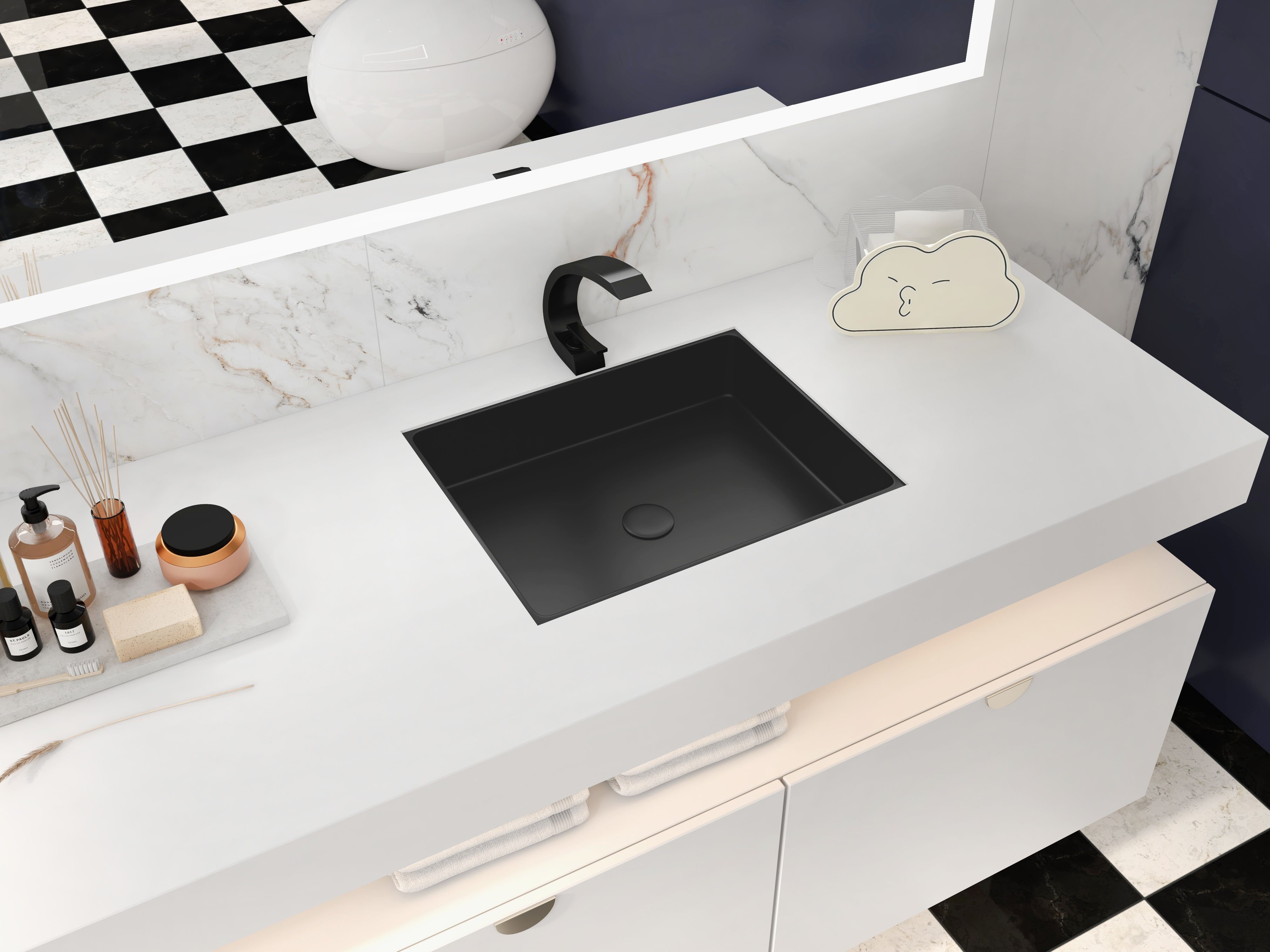 HMR Modern Stainless Steel Rectangular Sink Undermount Bathroom Wash Sink - Black