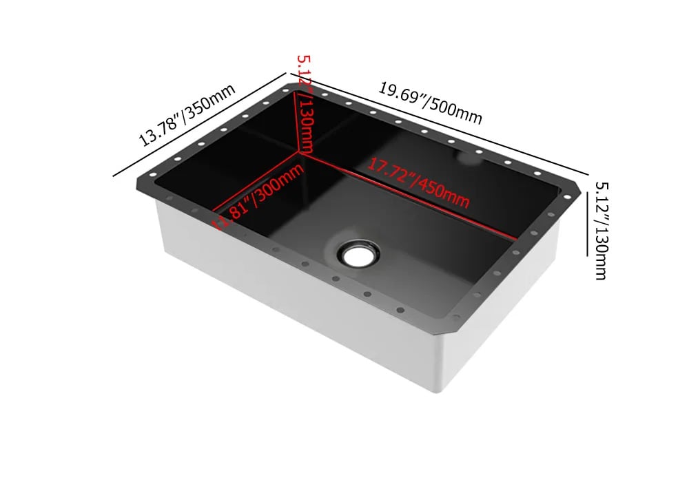 HMR Modern Stainless Steel Rectangular Sink Undermount Bathroom Wash Sink - Black