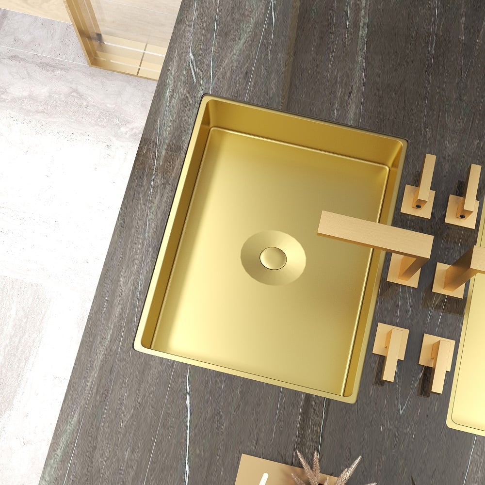 HMR Luxury Stainless Steel Rectangular Sink Undermount Bathroom Wash Sink - Gold
