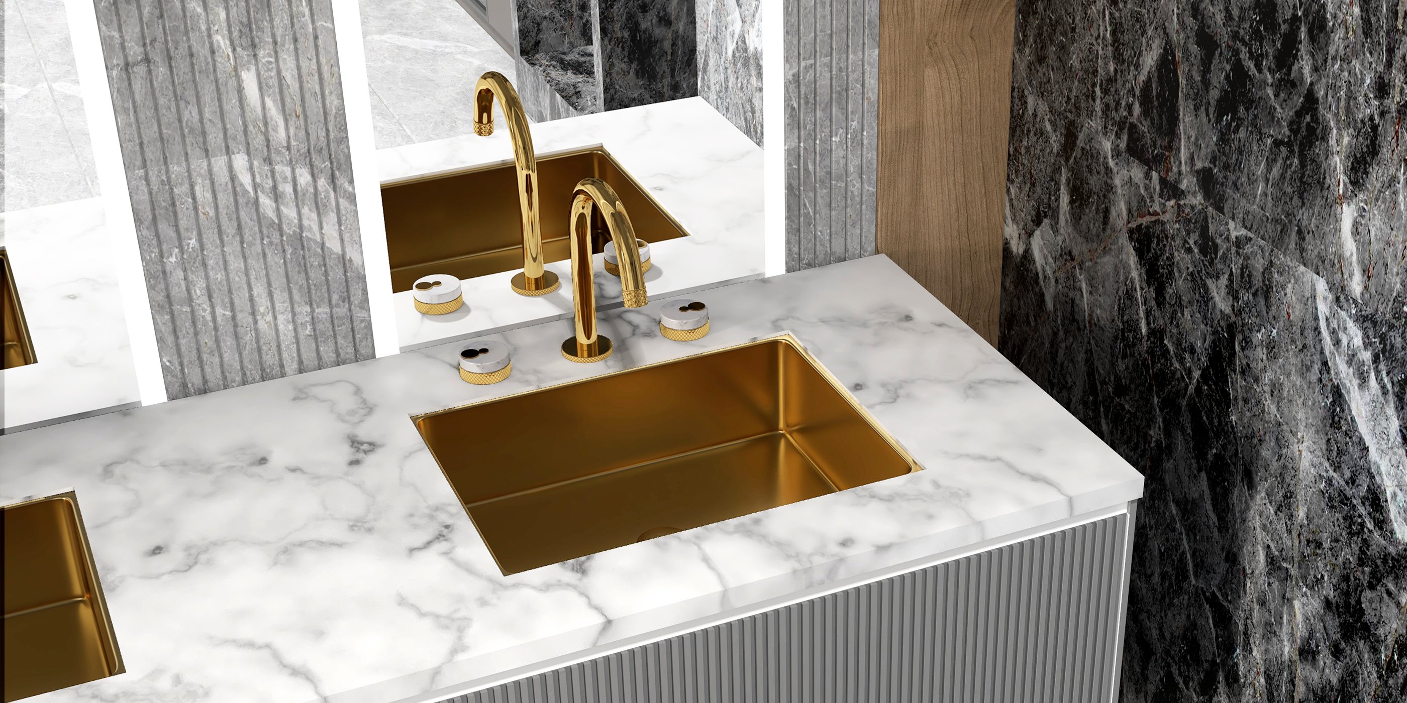 HMR Luxury Stainless Steel Rectangular Sink Undermount Bathroom Wash Sink - Gold