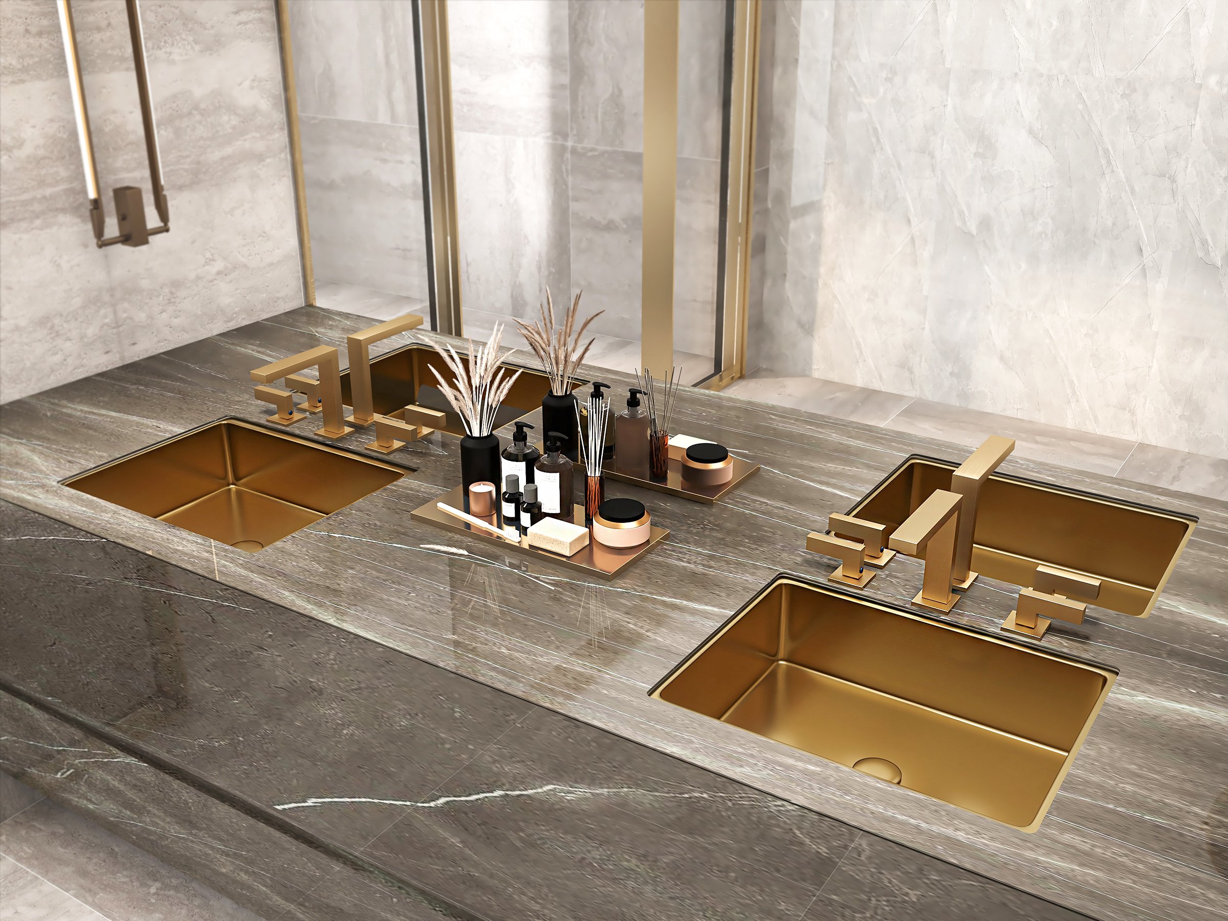 HMR Luxury Stainless Steel Rectangular Sink Undermount Bathroom Wash Sink - Gold