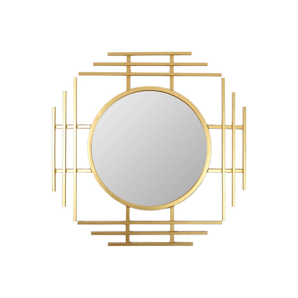 HMR - 28" Luxury 3D Geometric Gold Metal Wall Mirror Overlapping Home Decor for Entryway