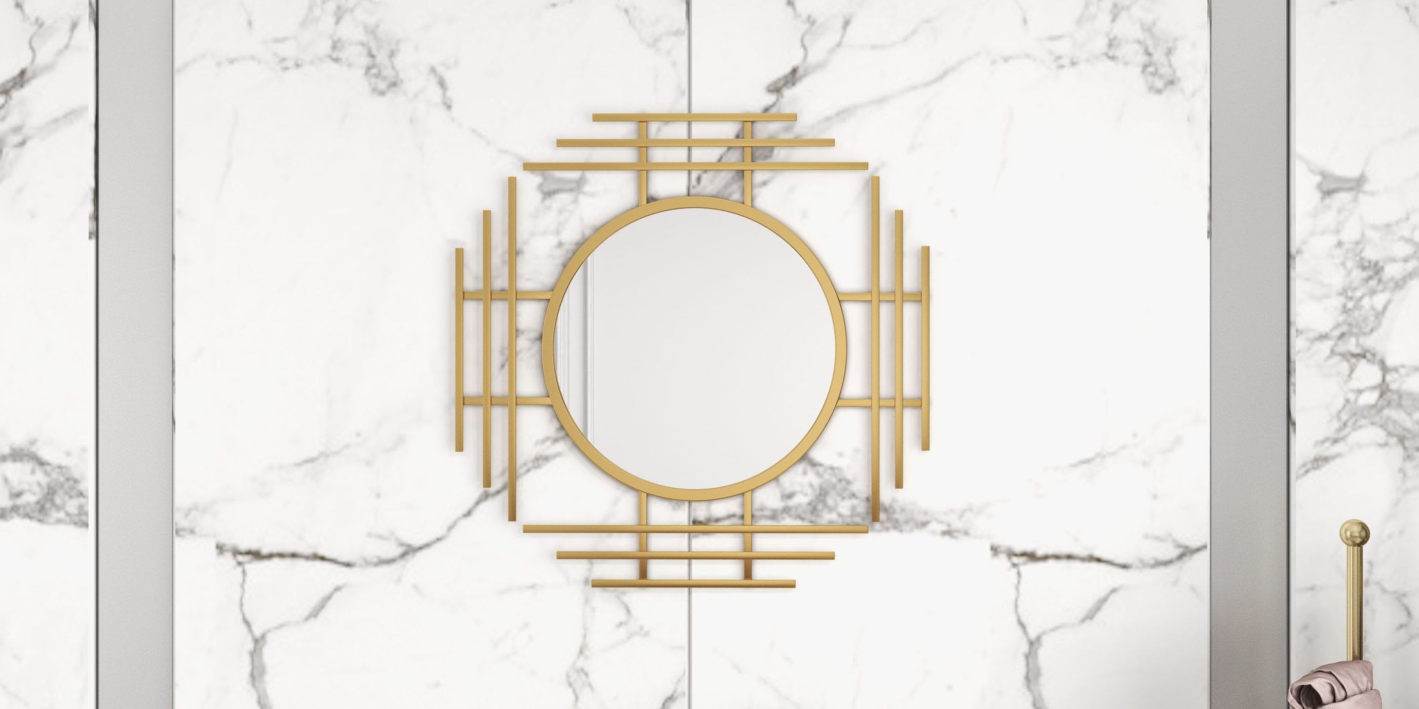 HMR - 28" Luxury 3D Geometric Gold Metal Wall Mirror Overlapping Home Decor for Entryway