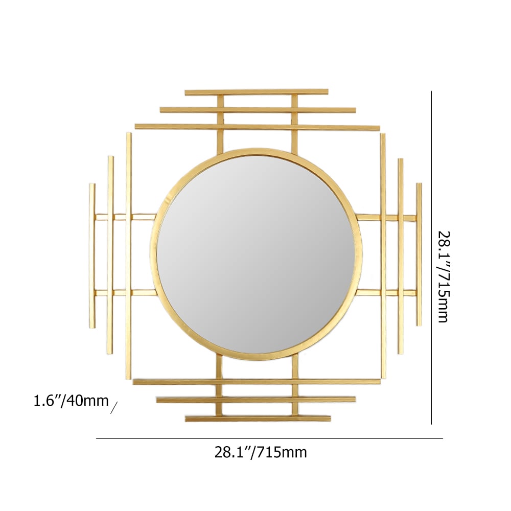 HMR - 28" Luxury 3D Geometric Gold Metal Wall Mirror Overlapping Home Decor for Entryway
