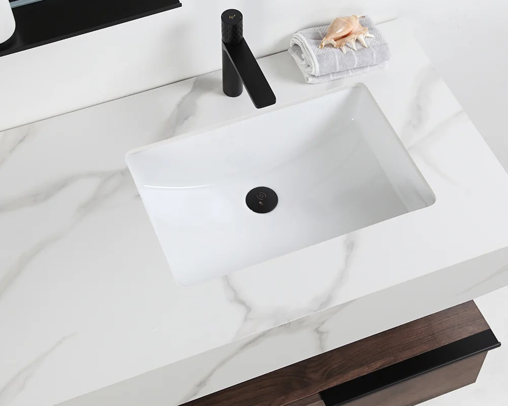HMR Wall-Mounted Bathroom Vanity Faux Marble Top with 2 Shelves & 1 Drawer - 39"