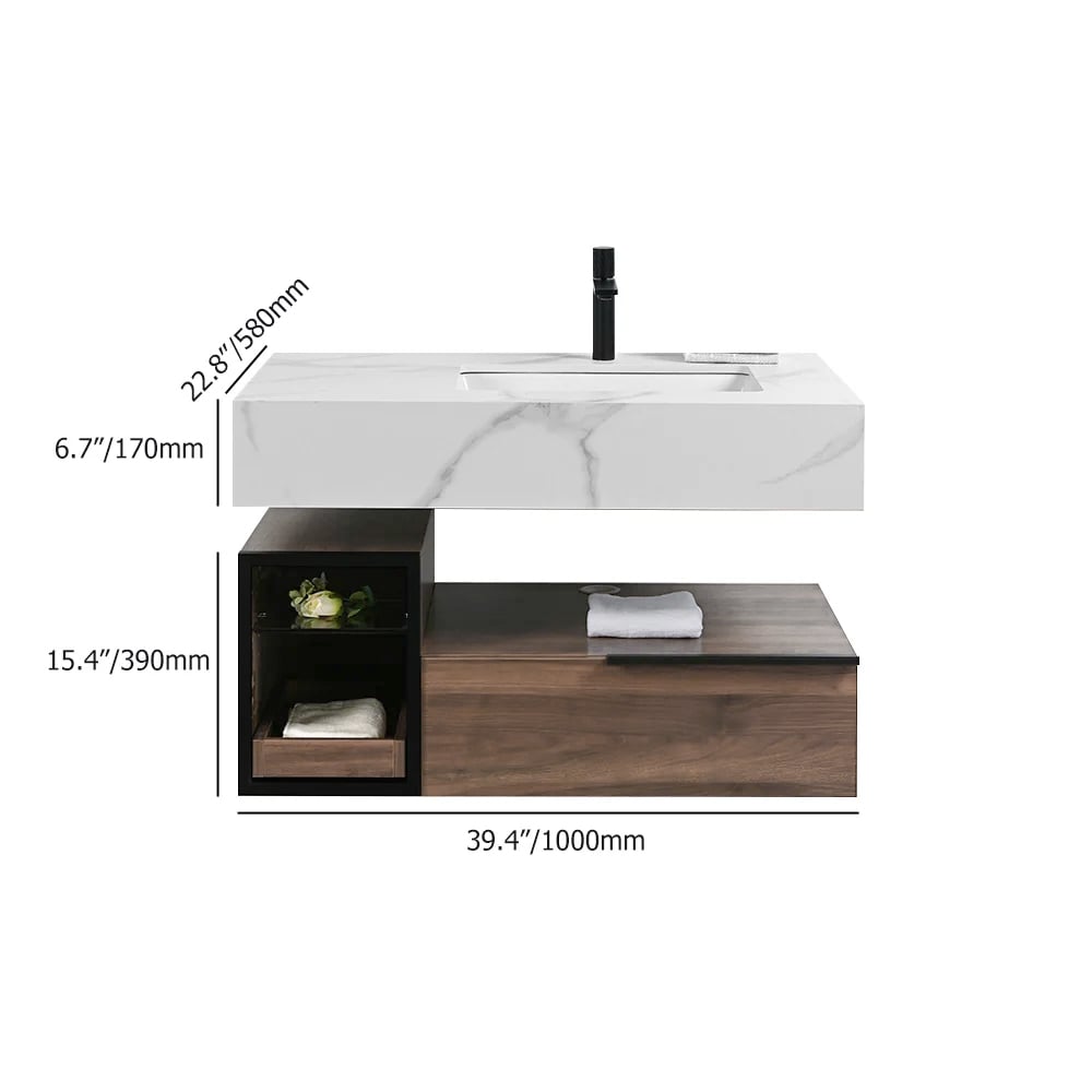 HMR Wall-Mounted Bathroom Vanity Faux Marble Top with 2 Shelves & 1 Drawer - 39"