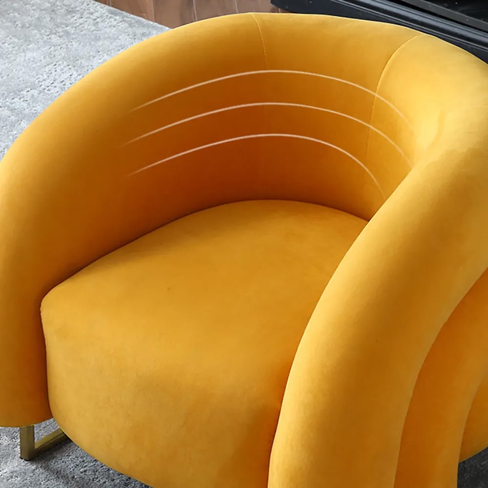HMR - Creative & Modern Yellow Solid Wood & Velvet Accent Chair with Metal Base