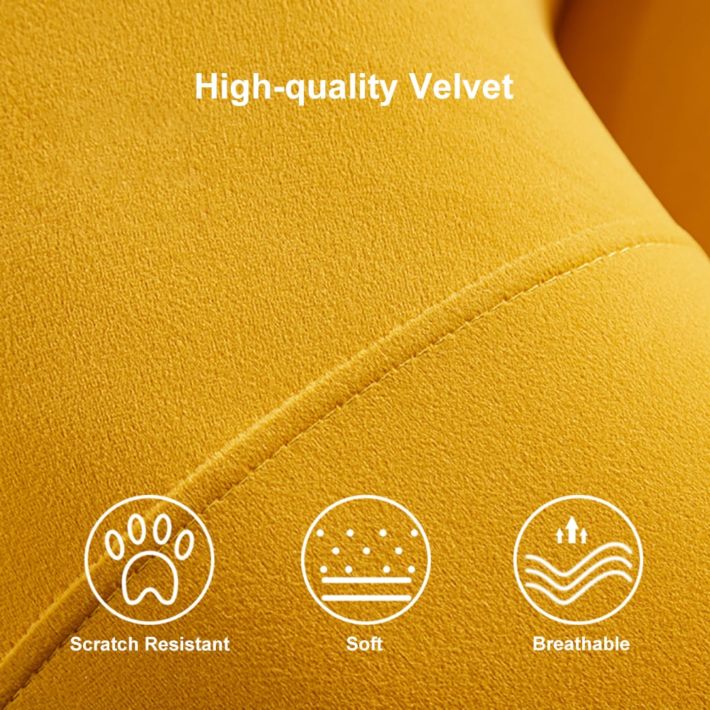 HMR - Creative & Modern Yellow Solid Wood & Velvet Accent Chair with Metal Base