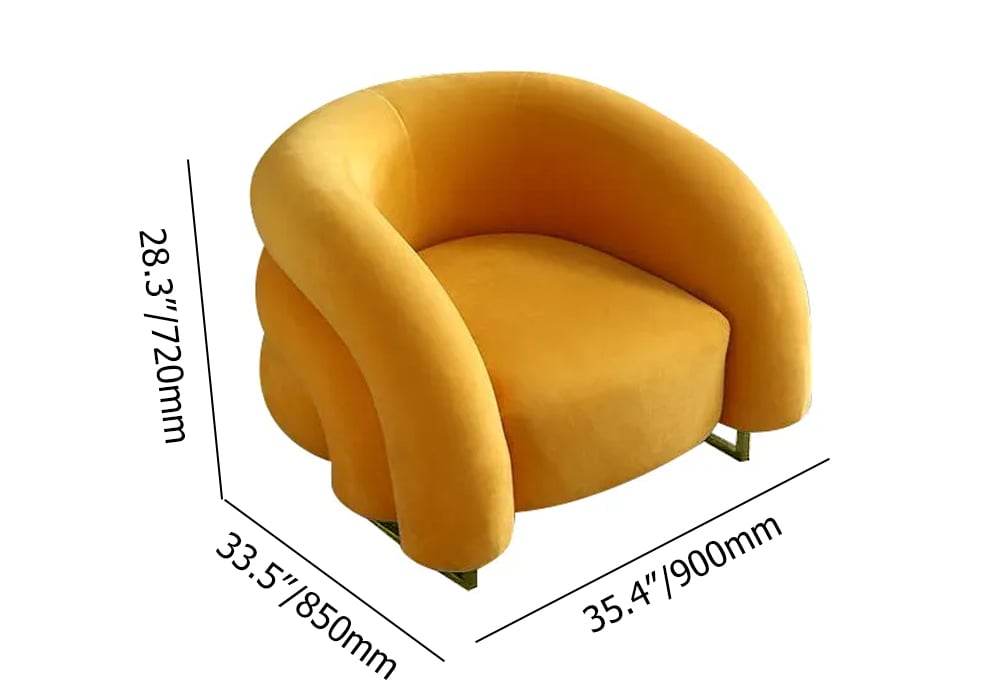 HMR - Creative & Modern Yellow Solid Wood & Velvet Accent Chair with Metal Base