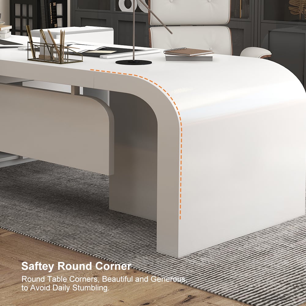 HMR Chicent L-shaped Modern Executive Desk with Ample Storage - White, 55.1"L x 63.0"W x 29.9"H, Right Hand