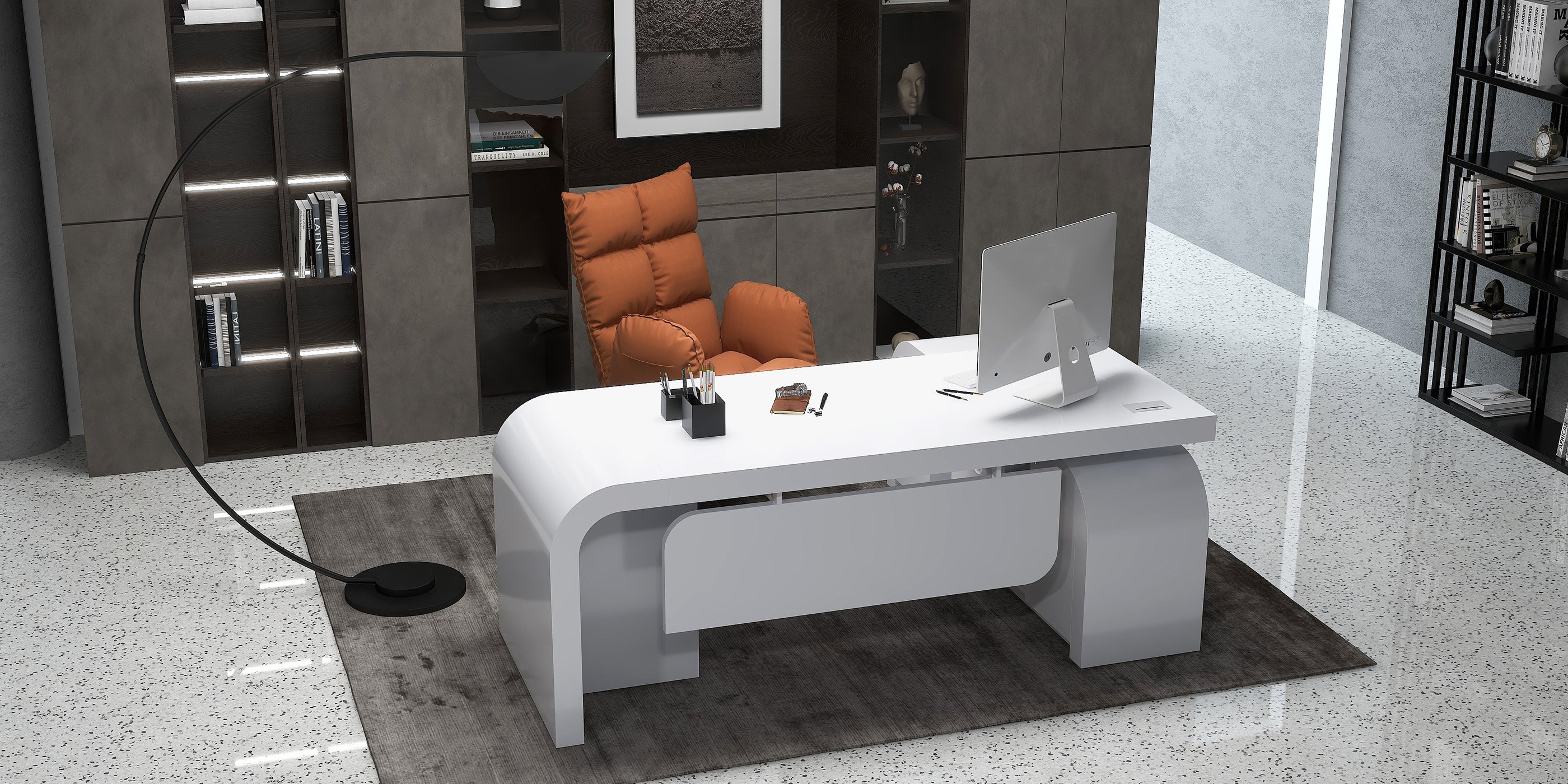 HMR Chicent L-shaped Modern Executive Desk with Ample Storage - White, 70.9"L x 63.0"W x 29.9"H, Left Hand
