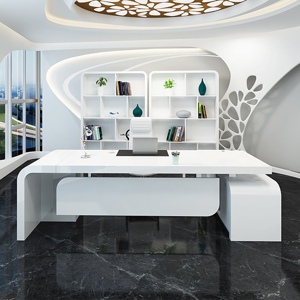 HMR Chicent L-shaped Modern Executive Desk with Ample Storage - White, 55.1"L x 63.0"W x 29.9"H, Left Hand
