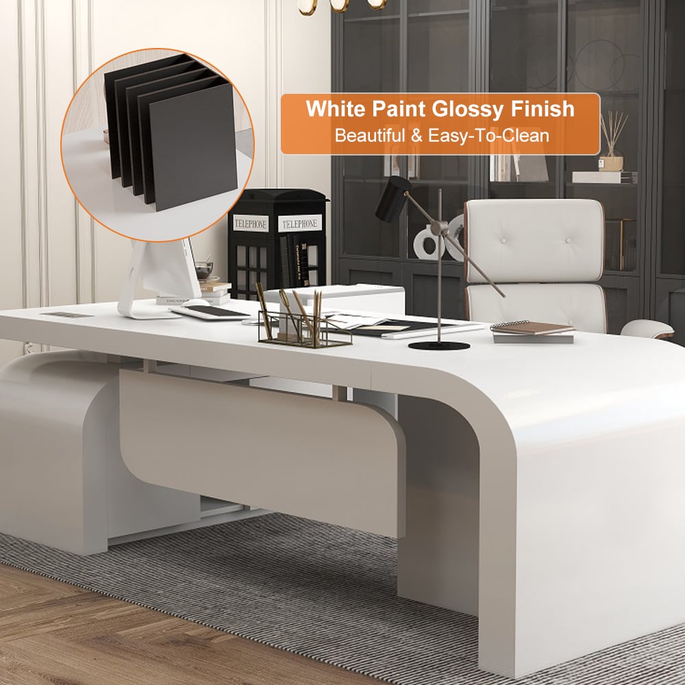 HMR Chicent L-shaped Modern Executive Desk with Ample Storage - White, 55.1"L x 63.0"W x 29.9"H, Left Hand
