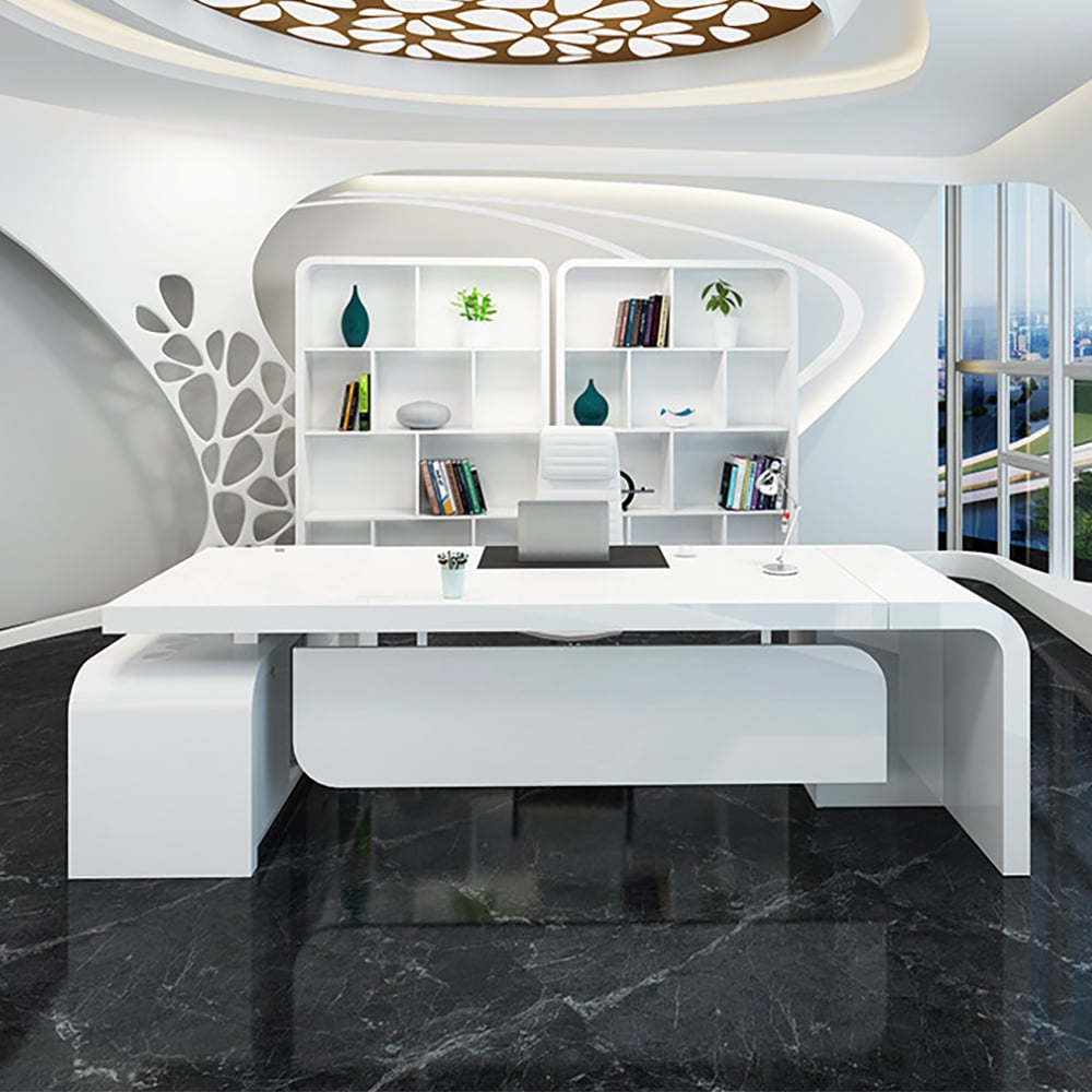 HMR Chicent L-shaped Modern Executive Desk with Ample Storage - White, 70.9"L x 63.0"W x 29.9"H, Right Hand