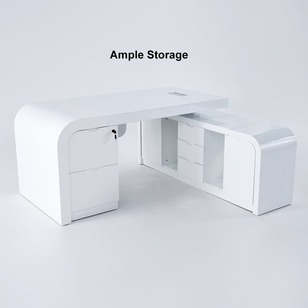 HMR Chicent L-shaped Modern Executive Desk with Ample Storage - White, 70.9"L x 63.0"W x 29.9"H, Right Hand