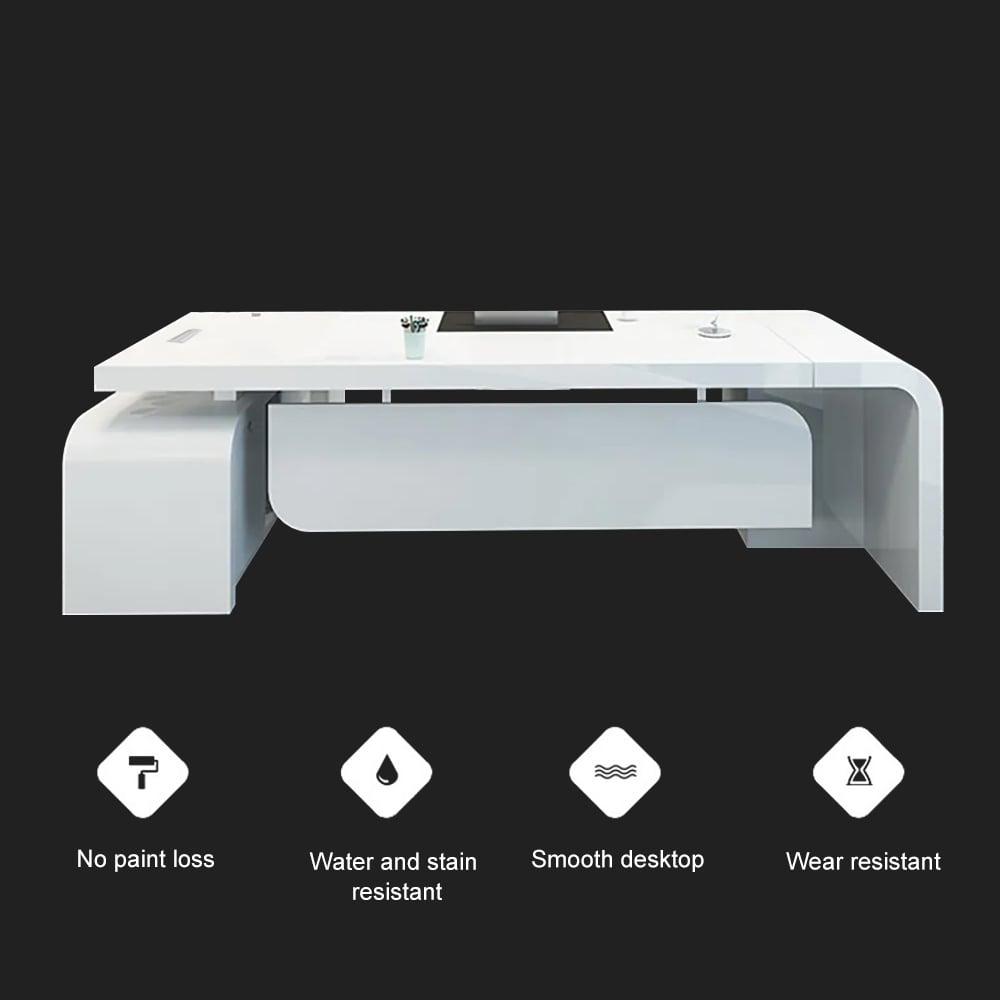 HMR Chicent L-shaped Modern Executive Desk with Ample Storage - White, 70.9"L x 63.0"W x 29.9"H, Right Hand