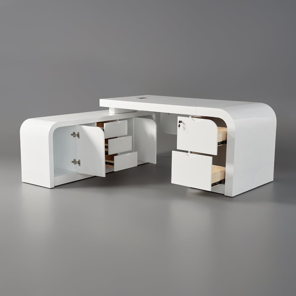 HMR Chicent L-shaped Modern Executive Desk with Ample Storage - White, 63.0"L x 63.0"W x 29.9"H, Right Hand