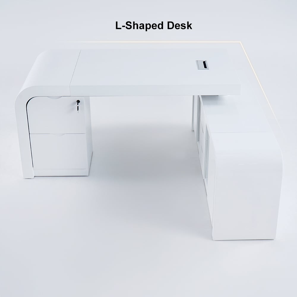 HMR Chicent L-shaped Modern Executive Desk with Ample Storage - White, 63.0"L x 63.0"W x 29.9"H, Right Hand