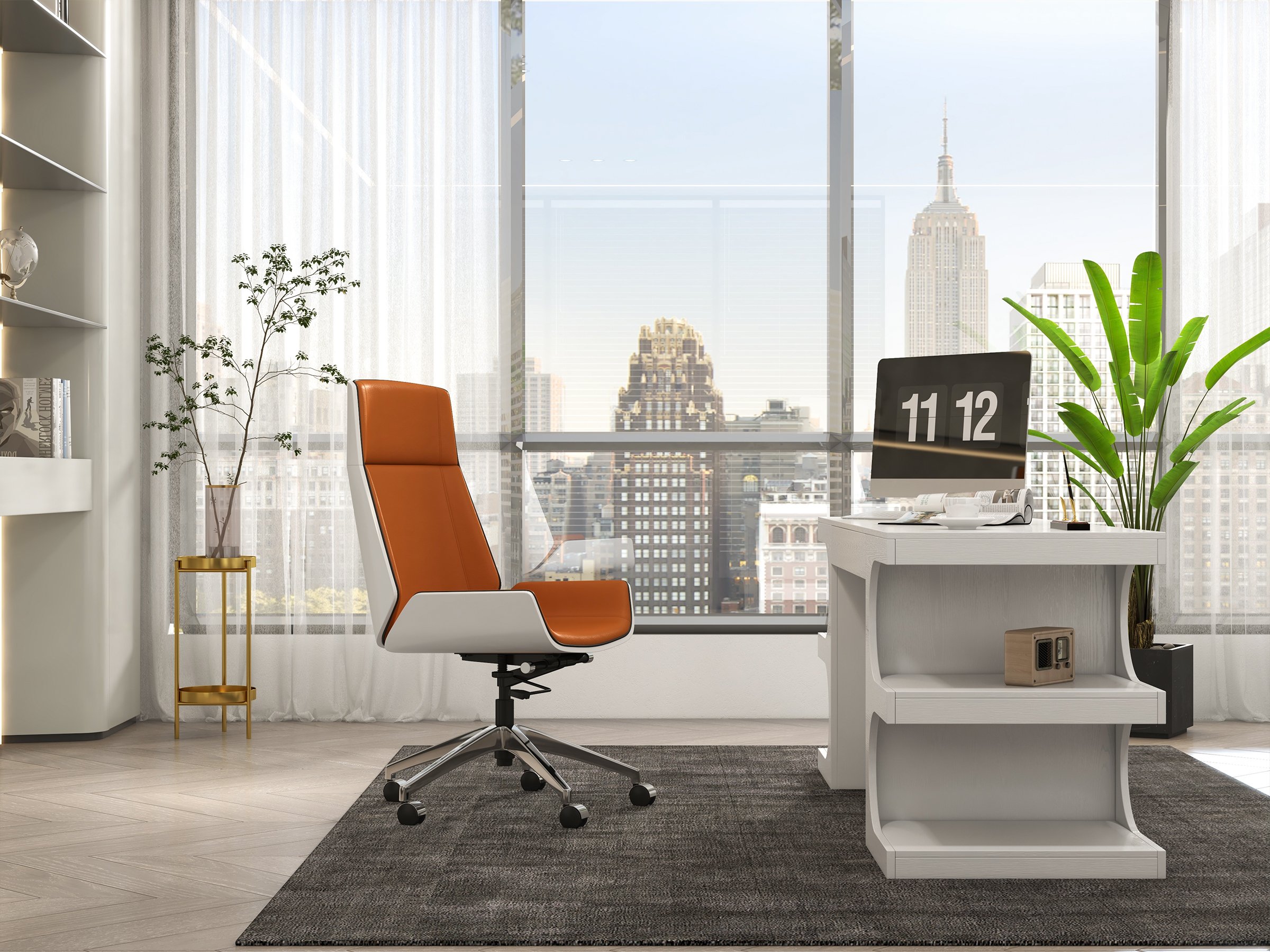 HMR Faux Leather Office Chair Desk Chair with Wheels & Adjustable Height - Orange
