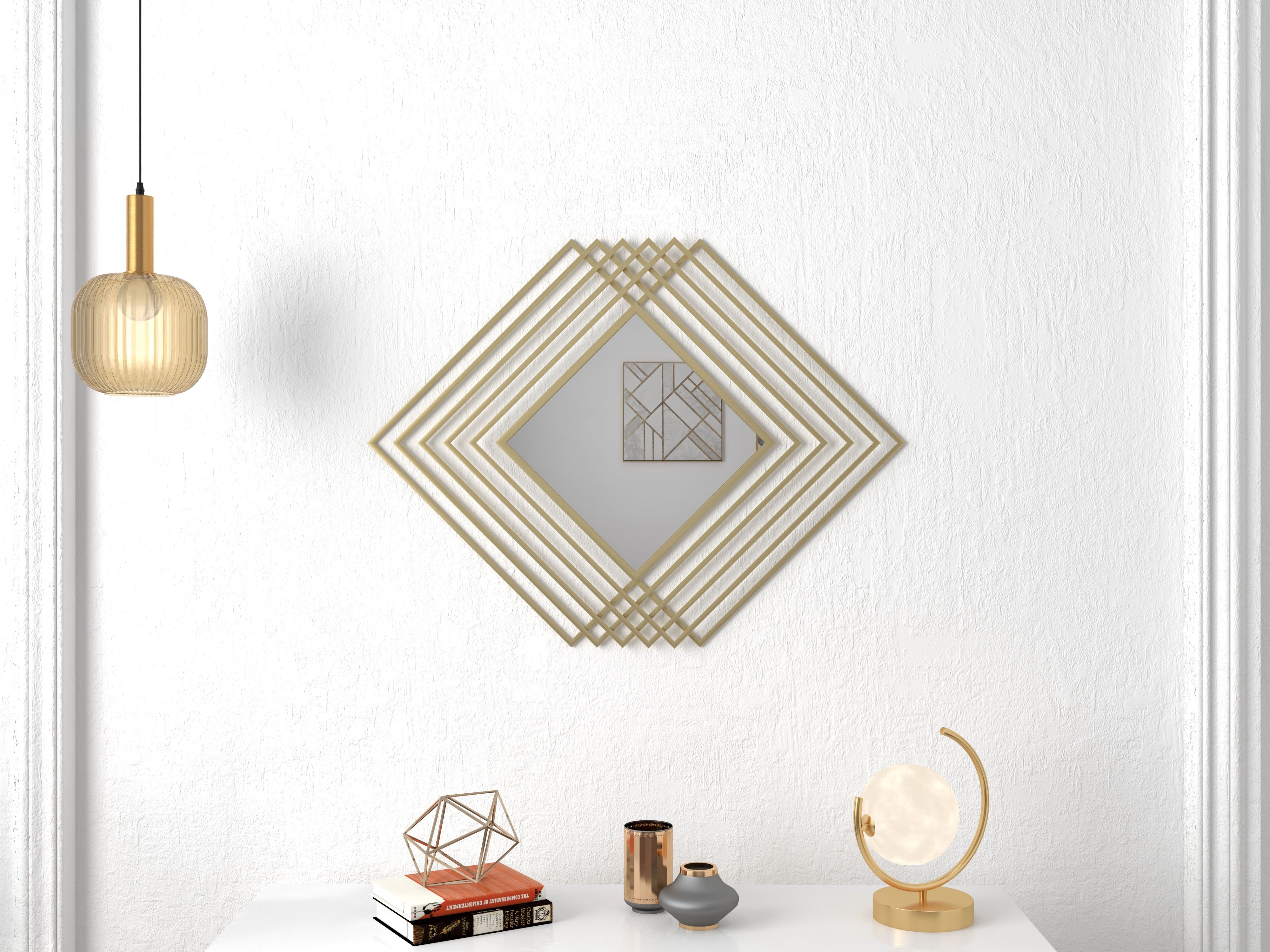HMR - Modern Luxury Overlapping Geometric Rhombus Gold Metal Wall Mirror