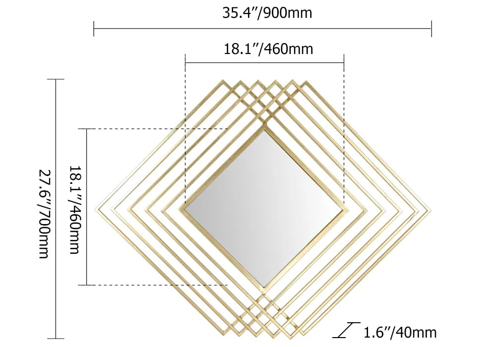 HMR - Modern Luxury Overlapping Geometric Rhombus Gold Metal Wall Mirror
